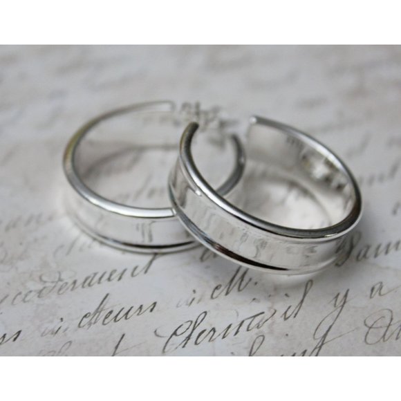 New Hoop with Posts Sterling Silver 925 Earrings E74 - Picture 2 of 5